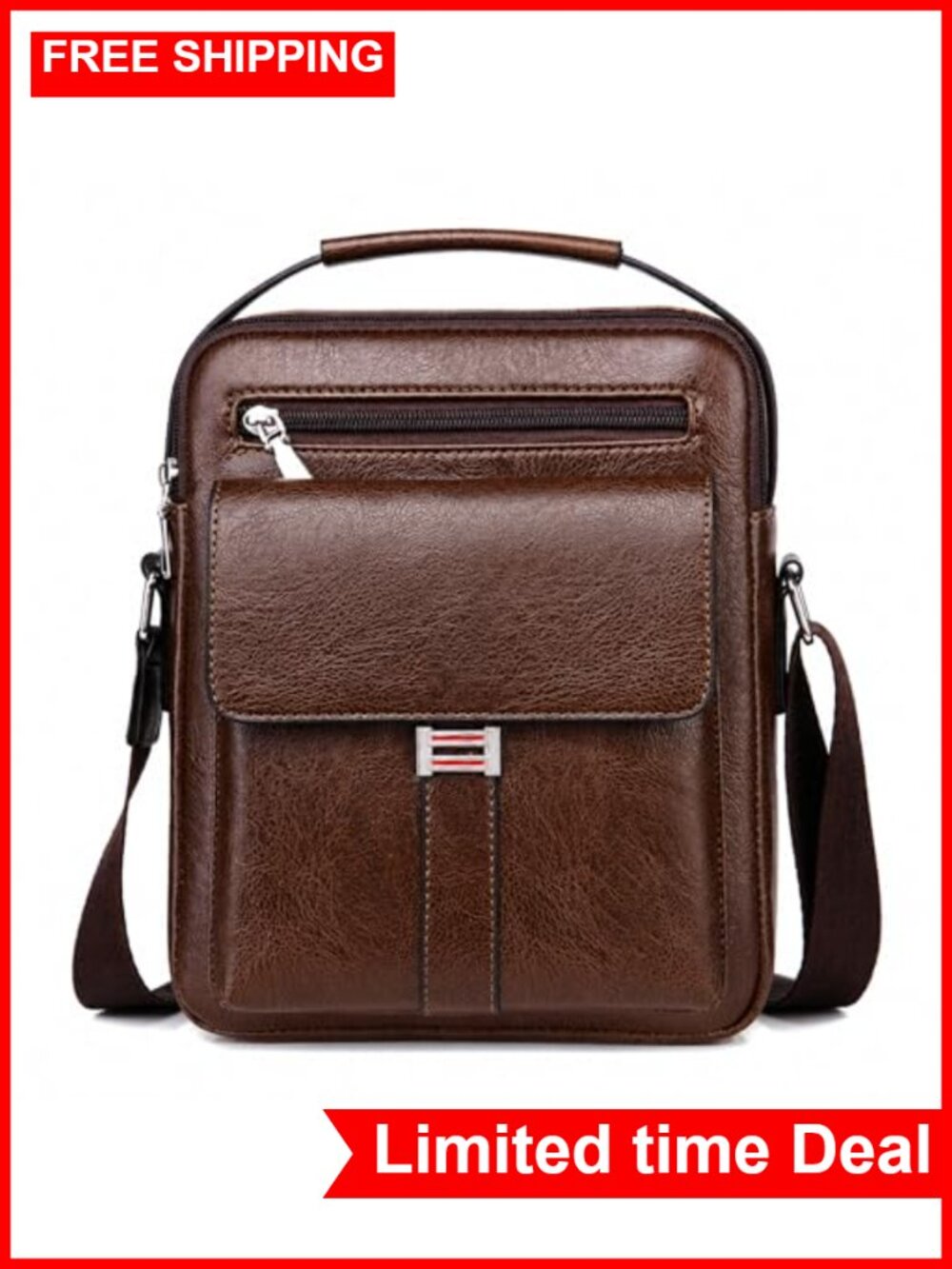 PU Leather Men's Crossbody Messenger Bag with Handle Adjustable Strap